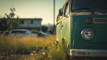 AI generated Camper Van Freedom, capture a camper van parked by the beach or in a scenic location, background image generative AI photo