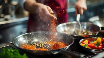 ai generado Cocinando acción con especias, antecedentes imagen, generativo ai foto