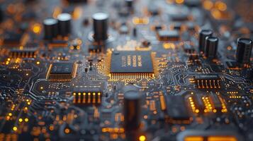 AI generated Electronic microcosm of a macro circuit board, background image, AI generated photo