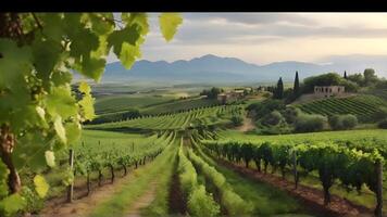 AI generated Vineyard with lush fruit, background image, generative AI photo