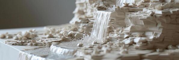 ai generado origami cascada, un cascada hecho enteramente de doblada papel, antecedentes imagen, generativo ai foto