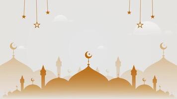 Flat And Simple Light Gold Blank Animation Horizontal Video Background With Islamic Scenery Of Domes And Mosque Shapes Silhouette And Hanging Stars Ornament