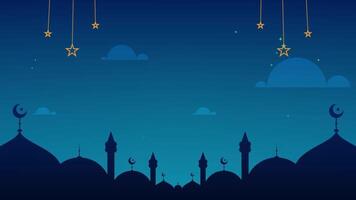 animato islamico notte cielo orizzontale vuoto video sfondo con moschea cupole e sospeso decorazioni