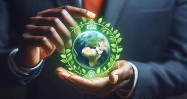 AI generated ESG icon concept  for environmental, social, and governance in sustainable and ethical business on the Network. Generative AI. photo