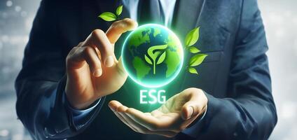 AI generated ESG icon concept  for environmental, social, and governance in sustainable and ethical business on the Network. Generative AI. photo