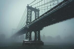 ai generado ciudad puente en tormenta de nieve foto