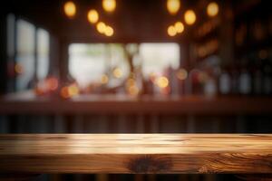 AI generated Wooden board empty table in front of blurred background photo