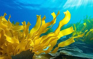 AI generated Yellow sea grass of the underwater world. Sea grass underwater. Underwater sea grass. Yellow sea grass underwater photo