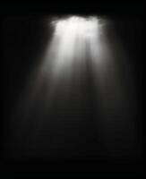 AI generated Graceful White Light Ray Descending from Above. light effect overlay isolated on black background photo