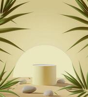 AI generated Realistic podium scene for product presentation with nature tropical palm leaf foliage photo