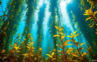 AI generated Exploring the Depths with Giant Seaweed in the Underwater World, Creating a Tranquil Underwater Scene photo