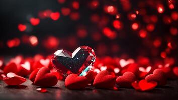 AI generated Beautiful diamond red hearts on a dark background photo