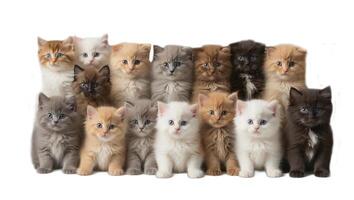 AI generated Lots of cute fluffy kittens isolated on white background photo