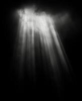 AI generated White Light Ray Cascading from Above. light overlay effect isolated on black background photo