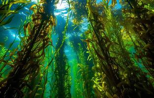 AI generated Giant seaweed in the underwater world. Underwater seaweed. Seaweed underwater scene. Giant seaweed underwater photo