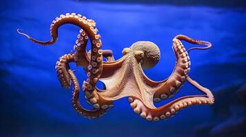 AI generated Common Octopus in Selective Focus, Set Against a Calming Blue Background photo