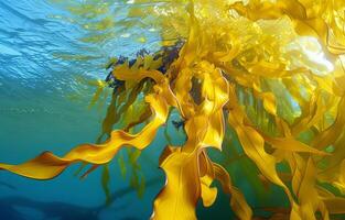 ai generado inmerso en el lo más hondo, el elegancia de amarillo mar césped se despliega en el subacuático reino foto