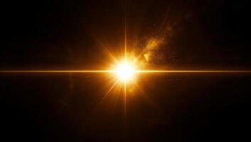 AI generated Easy to add lens flare effects for overlay designs or screen blending mode to make high-quality images. Abstract sun burst, digital flare, iridescent glare over black background. photo
