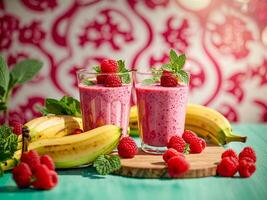 AI generated Strawberry and banana smoothie photo