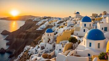 AI generated Beautiful Oia town in Greece background photo