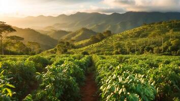 AI generated Coffee ripening on a plantation photo