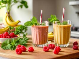 AI generated Strawberry and banana smoothie photo