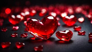 AI generated Beautiful diamond red hearts on a dark background photo