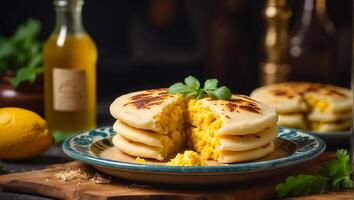 AI generated Delicious arepas in the kitchen photo