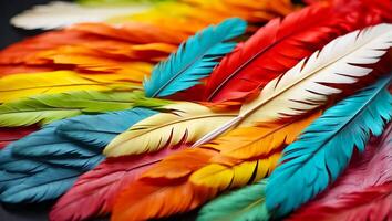 AI generated Multicolored feathers closeup background photo