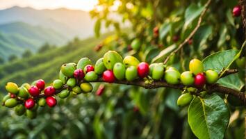 ai generado café madurez en un plantación foto