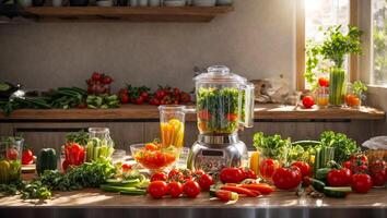 AI generated Fresh vegetables blender photo