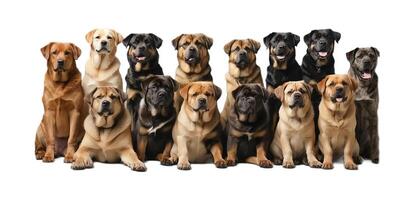 AI generated Many different dogs isolated on white background photo