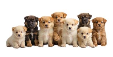 AI generated Many different puppies isolated on a white background photo