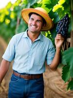 AI generated Happy worker harvesting Grape - Generated image photo