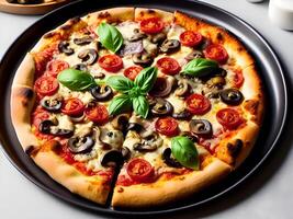 AI generated closeup of a pizza truffle on a dish - Ai Generated photo