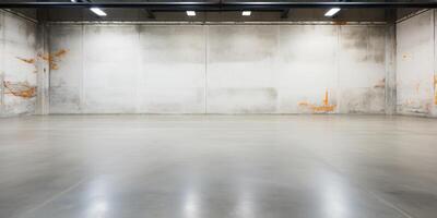 AI generated Empty warehouse with concrete wall and floor, abstract background photo
