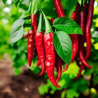 AI generated close up red chili in a farm - Generated image photo
