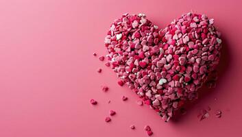 AI generated Valentine's day background. Pink hearts on pink background. photo