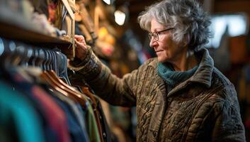 AI generated Mature woman shopping in a clothing store photo