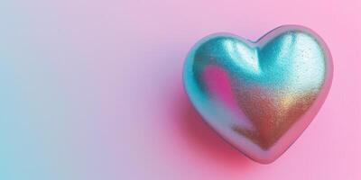 AI generated Iridescent Heart on a Pink Gradient Background photo