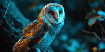 AI generated Majestic Owl Perched in Moonlit Forest photo