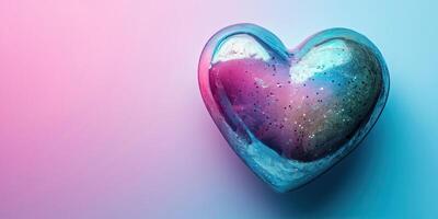 AI generated Blue gradient heart on a pink and blue background. Valentine's day. photo