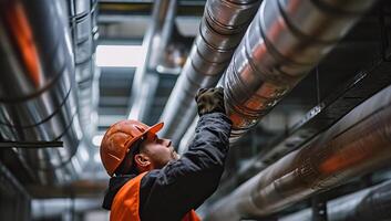 AI generated Worker Inspecting Industrial Pipelines photo