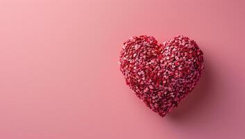 ai generado San Valentín día antecedentes con rojo corazón en rosado antecedentes. foto