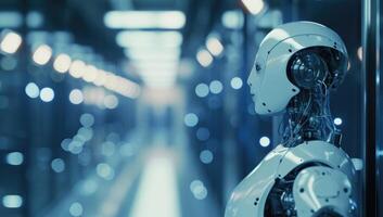 AI generated artificial intelligence robot working in a factory or warehouse. photo