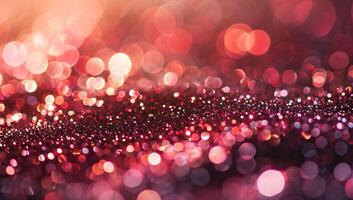 AI generated abstract bokeh background with red and pink glitter defocused lights photo