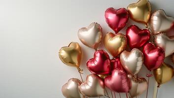 AI generated Valentine's day background with heart-shaped balloons. photo