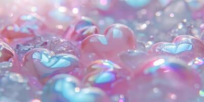 AI generated Close Up of Iridescent Heart Shaped Beads photo