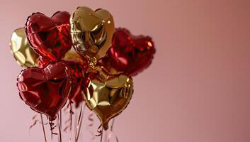 AI generated Valentine's Day concept with red and gold heart-shaped balloons photo