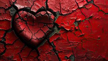 AI generated Grunge background. Red heart on a cracked red background. photo